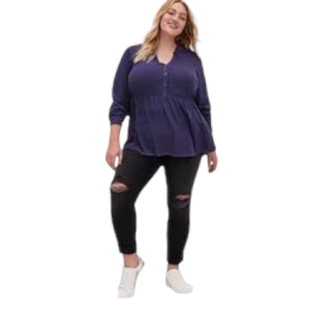 Torrid Peplum Rayon Twill Button Front Top 1X